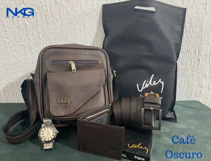 Combo Bolso 23 Cm Correa Billetera Reloj