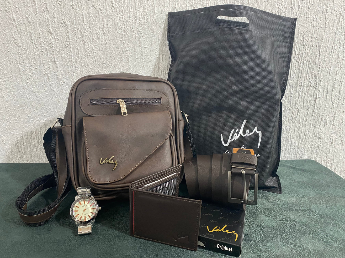Combo Bolso 23 Cm Correa Billetera Reloj
