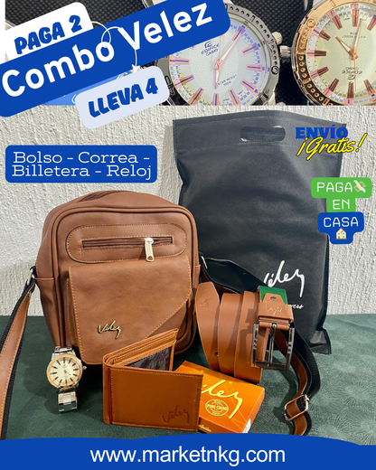 Combo Bolso 23 Cm Correa Billetera Reloj