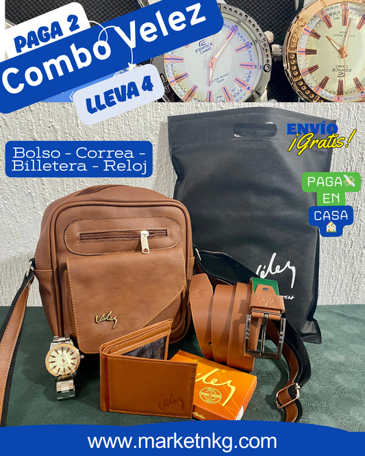 Combo Bolso 23 Cm Correa Billetera Reloj