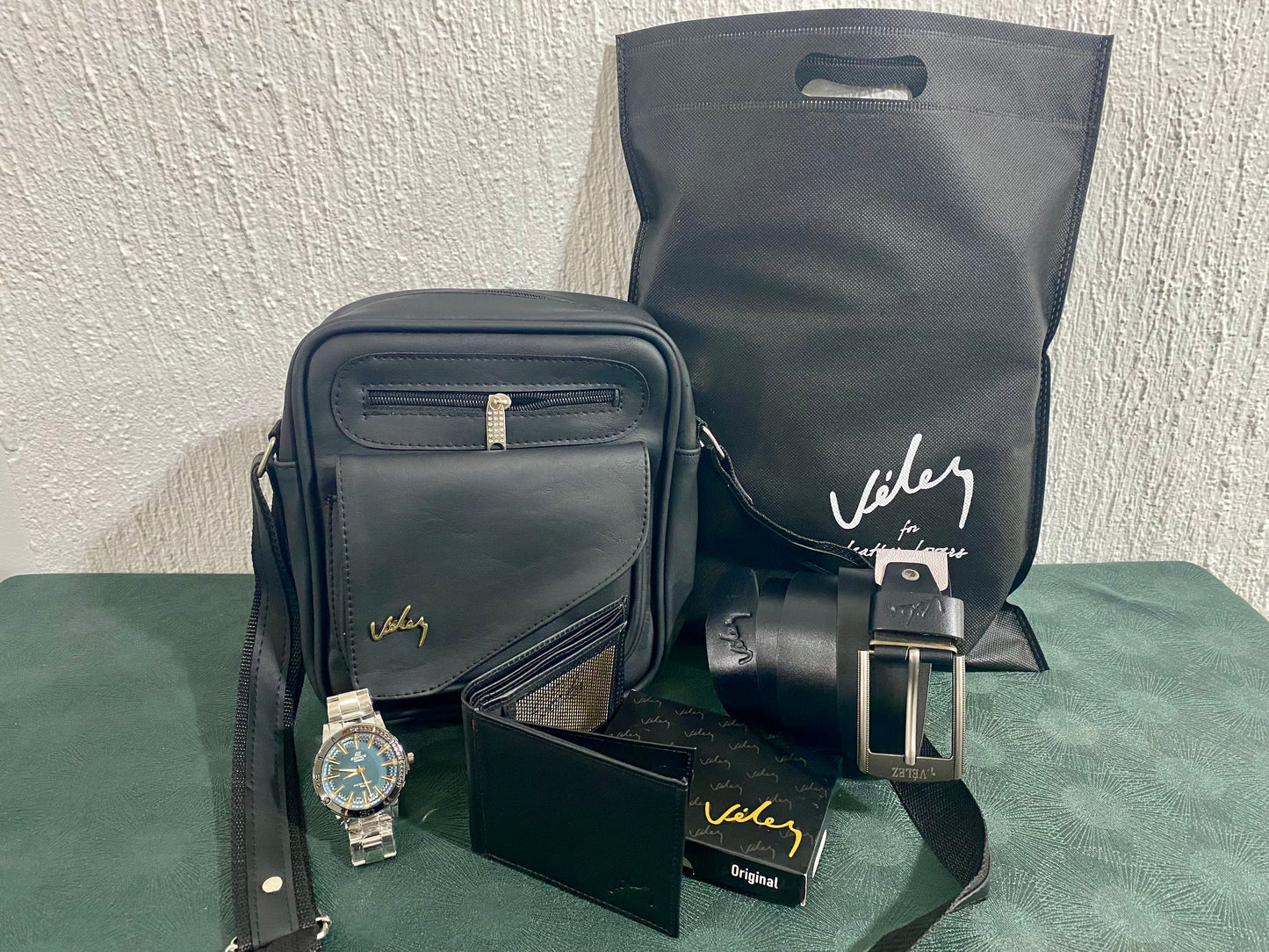 Combo Bolso 23 Cm Correa Billetera Reloj